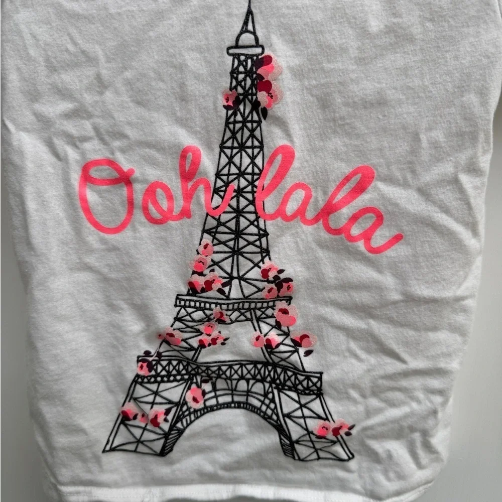 OshKosh B'gosh 3T Girls White and Pink Paris Ooh Lala Short Sleeve Tee